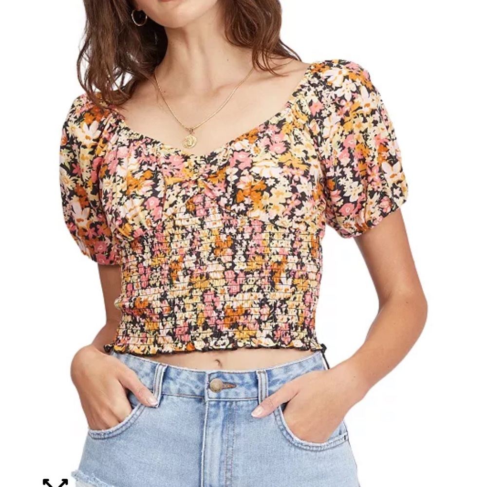 Billabong Get Along Smocked Cropped Top Cotton